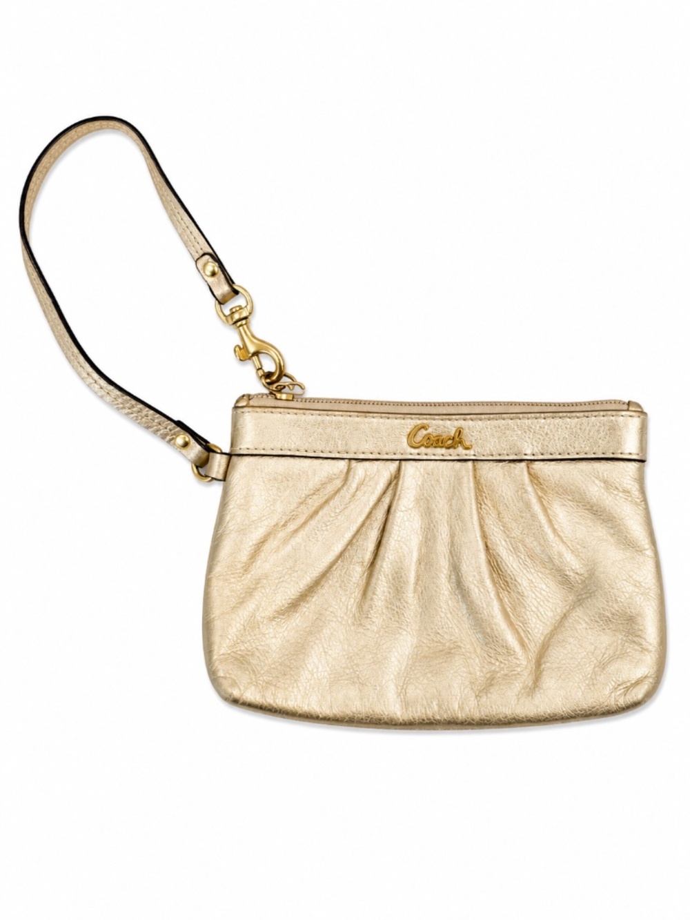 Coach Metallic Gold Leather Pleated Wristlet Clutch